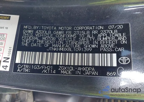 2020 Toyota C-Hr Le z USA, uszkodzony, nr VIN JTNKHMBX8L1091399